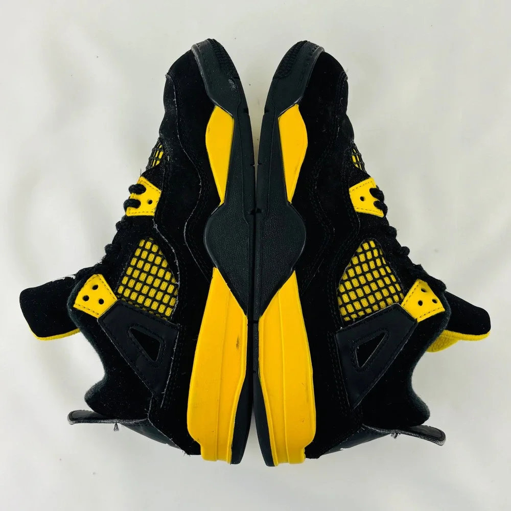 Nike Air Jordan 4 Retro Thunder Kids Size 3Y Black Yellow Sneakers BQ7670-017